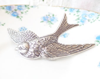 Silver Sparrow Hair Barrette - Silver Sparrow - Silver Swallow Barrette - Whimsy - Whimsical - Woodland - Bridal Hair Barrette