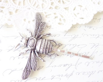 Ox Silver Bumble Bee Hair Pin - Bumblebee Bobby Pin - Woodland - Nature Wedding Hair - Insect - Fly - Moth - Bee