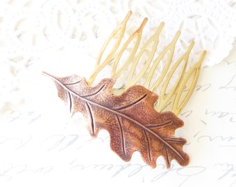 Golden Copper Oak Leaf Hair Comb - Oak Leaf Hair Comb - Woodland Leaf Hair Comb - Copper Leaf Hair Comb - Bridal Hair Accessory