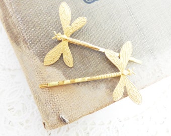 Épingles à cheveux de libellule d’or - Dragonfly Bobby Pins - Libellule - Dragonfly Moth Fly Wings - Mariage de jardin - Nature - Boho - Épingle à cheveux de mariée