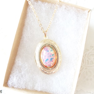 Pink Fire Opal Locket Necklace Gold Locket Birthstone Locket Necklace Keepsake October Birthday Gift Fire Opal image 5