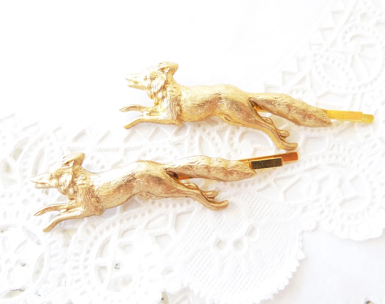 Golden Fox Bobby Pins Fox Hair Pins Woodland Hair Pin Set Forest Friends Woodland Animal Hair Pins Wedding Hair Bridal image 1