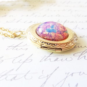 Pink Fire Opal Locket Necklace Gold Locket Birthstone Locket Necklace Keepsake October Birthday Gift Fire Opal image 4