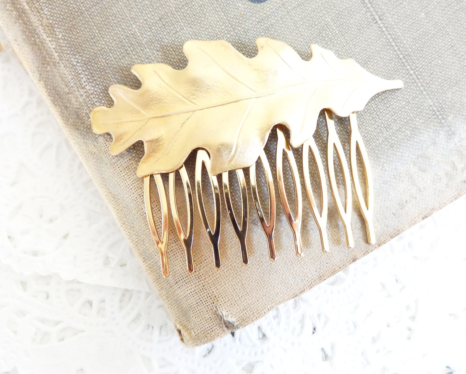 Leaf Rack Comb Golden Brass Leaf Hair Comb - Oak Leaf Hair Comb - Woodland Leaf Hair ...