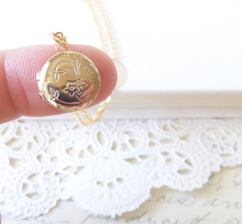 Tiny Gold Vintage Locket Oval Locket Round Locket Heart Locket Choose Your Shape image 5
