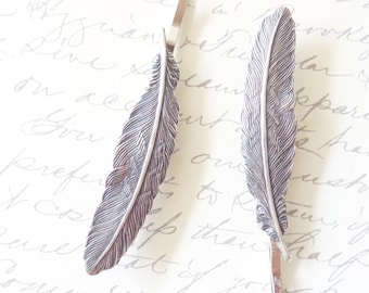 Ox Sterling Silver Feather Hair Pins - Feather Bobby Pin - Woodland Feather Hair Pin Set - Bridal Hair Accessory