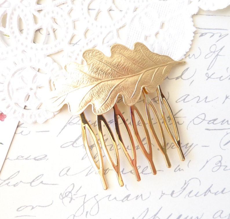 Golden Leaf Hair Comb Woodland Collection Whimsical Nature Bridal image 3