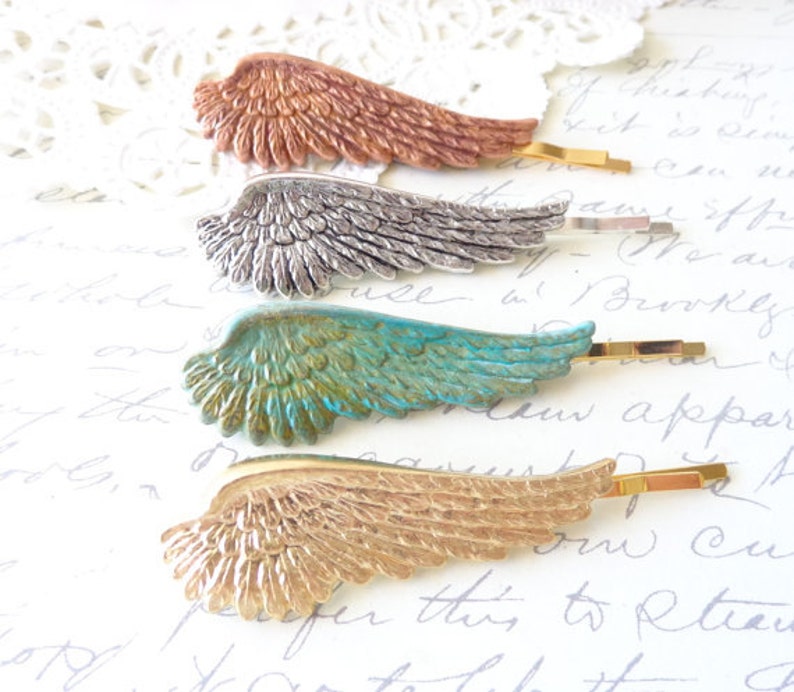 Silver Plated Feather Hair Pins Ox Silver Feather Bobby Pins Feather Hair Pin Woodland Hair Wedding Hair Bridal Angel Wing Pins image 4