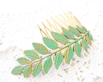 Patina Leaf Branch Hair Comb - Woodland Branch Hair Comb - Verdigris Green Moss Patina Leaf Hair Comb - Woodland Hair - Wedding Hair