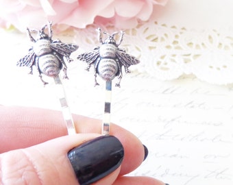 Ox Silver Bumble Bee Hair Pins - Bumble Bee Bobby Pins - Bumblebee - Woodland - Nature Wedding Hair - Insect - Fly - Moth - Bee