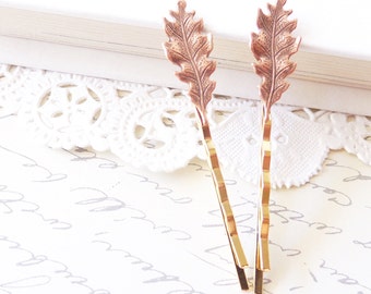 Zoals gezien in Smitten Magazine - Copper Leaf Bobby Pins - Petit Hair Pins - Oak Leaf - Woodland Collection - Grillig - Natuur - Bruids