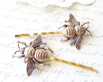 Golden Ox Messing Bumble Bee Hair Pins - Bumble Bee Bobby Pins - Bumblebee - Woodland - Nature Wedding Hair - Insect - Fly - Moth - Bee