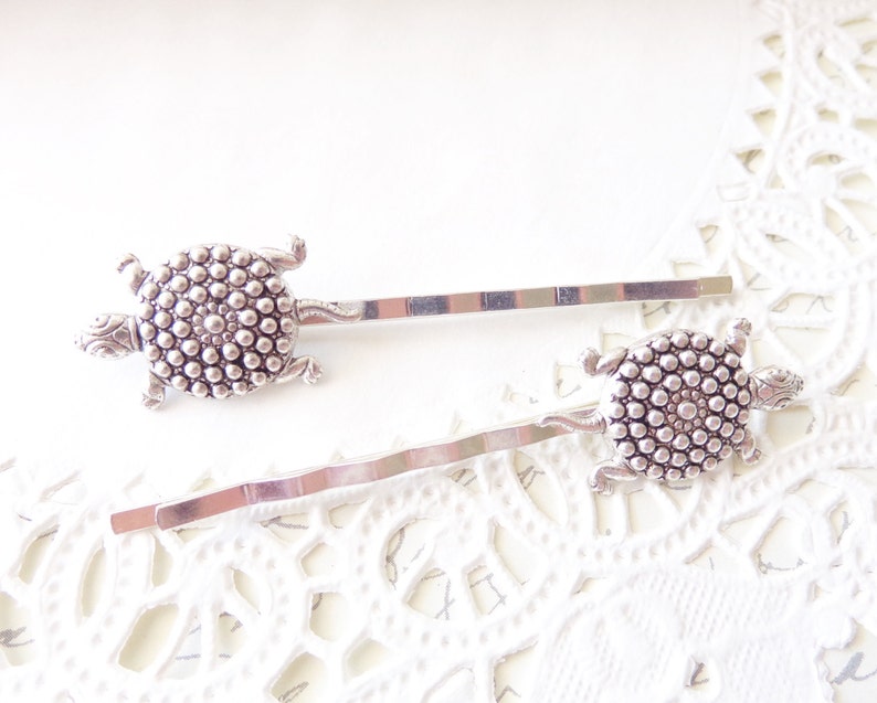 Ox Silver Turtle Hair Pins Turtle Bobby Pins Tortoise Hair Pins Animal Sea Turtle Land Turtle Nature Woodland image 3