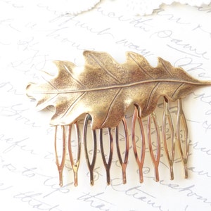 Golden Ox Brass Leaf Hair Comb - Oak Leaf Hair Comb - Woodland Leaf Hair Accessory - Wedding Hair Comb - Bridal Oak Leaf Hair Comb