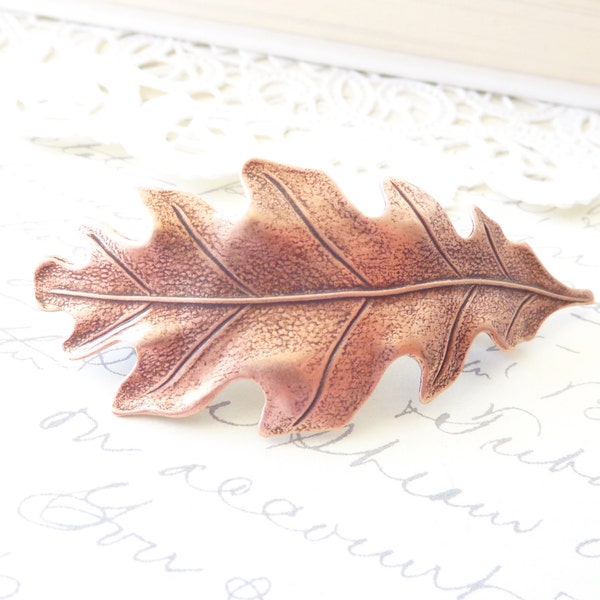 Golden Copper Oak Leaf Hair Barrette - Oak Leaf Barrette - Accessoire de cheveux woodland - Whimsical - Nature - Cheveux de mariée