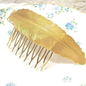 Gold Feather Hair Comb Large Gold Feather Comb Wedding Hair Comb Bridal Hair Comb Large Gold Feather Woodland Hair Comb image 3