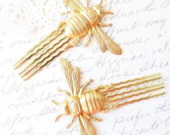 Golden Bumble Bee Hair Comb Set - Hommel - Bos - Natuur Bruiloft Haar - Insect - Vliegen - Mot - Bij
