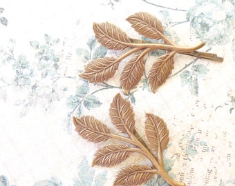 Leaf Branch Bobby Pin Set - Ox Brass Leaf Hair Pins - Leaf Branch Bobby Pin Set - Woodland Wedding Hair Pins - Bridal Hair Accessory - Leaf