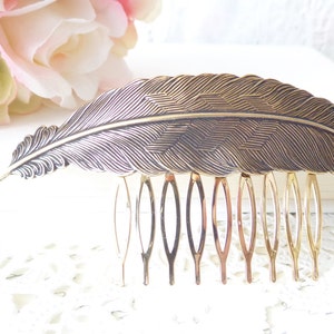 Ox Brass Feather Hair Comb Antique Brass Woodland Collection Whimsical Nature Bridal image 1