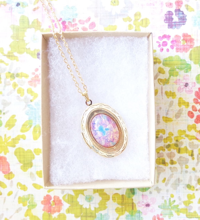 Pink Fire Opal Locket Necklace Gold Locket Birthstone Locket Necklace Keepsake October Birthday Gift Fire Opal image 6