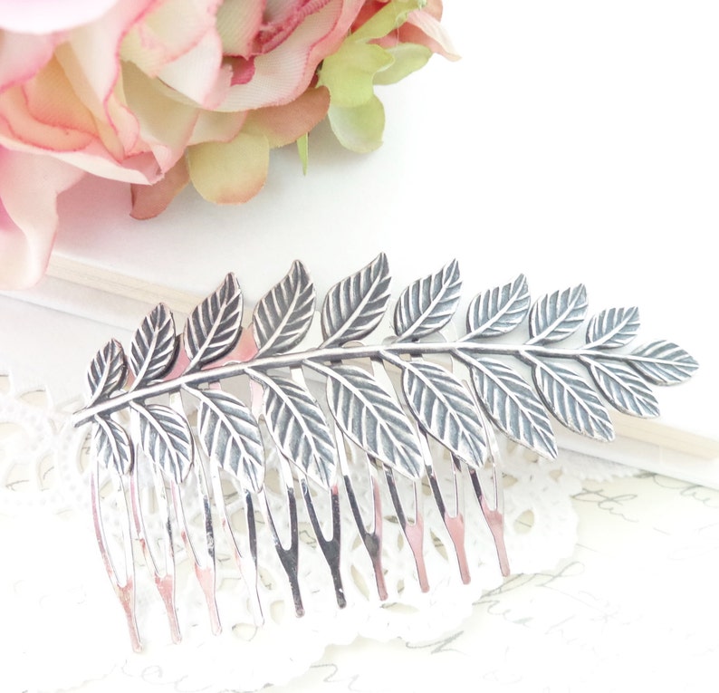 Sterling Silver Plated Leaf Branch Hair Comb Ox Silver Woodland Collection Whimsical Nature Bridal image 1