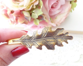 Ox Brass Oak Leaf Tie Bar - Oak Leaf Tie Clip - Mens Tie Clip - Wedding Accessory - Groomsmen Leaf Tie Bar - Woodland Wedding - Autumn Leaf