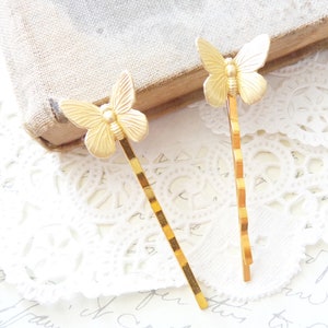 Gold Butterfly Hair Pins - Butterfly Bobby Pins - Butterfly Hair Pin Set - Uplifted Wings Butterfly Bobby Pin - Butterfly Hair Accessory