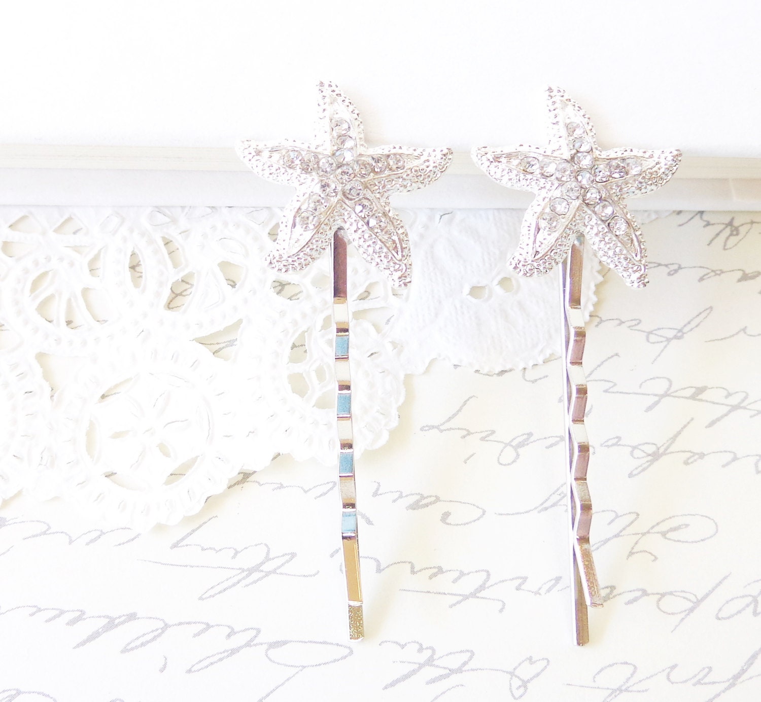 Rhinestone Starfish Hair Pins Silver Starfish Hair Pin Etsy