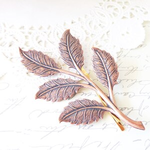 Rosy Copper Leaf Branch Hair Pin Copper Leaf Branch Bobby Pin Woodland Leaf Hair Pin Wedding Hair Pin Bridal Leaf Branch Hair Pin image 2