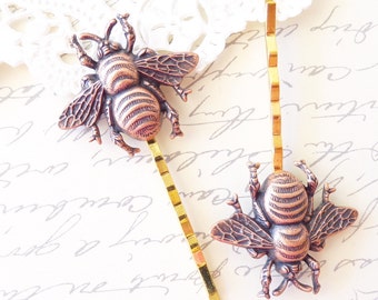 Copper Bumble Bee Hair Pins - Bumble Bee Bobby Pins - Bumblebee - Woodland - Nature Wedding Hair Accessory - Insect - Fly - Moth - Bee