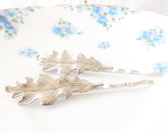 Ox Silver Oak Leaf Bobby Pin Set - Oak Leaf Hair Pins - Oak Leaf - Woodland Hair Pins - Whimsical - Nature - Bridal