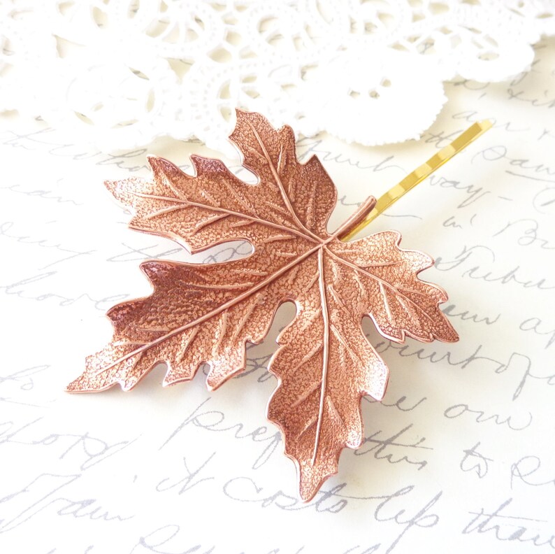 Rose Gold Leaf Hair Pin Maple Leaf Bobby Pin Woodland Collection Nature Bridal Woodland Hair image 2