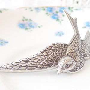 Silver Sparrow Hair Barrette Silver Sparrow Silver Swallow Barrette Whimsy Whimsical Woodland Bridal Hair Barrette image 2