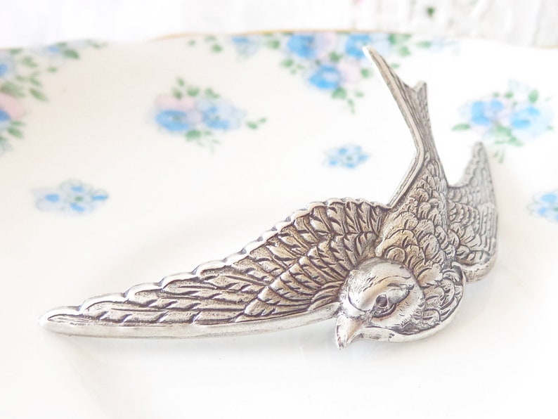 Silver Sparrow Hair Barrette Silver Sparrow Silver Swallow Barrette Whimsy Whimsical Woodland Bridal Hair Barrette image 2