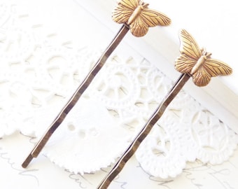 Butterfly Hair Pins - Bobby Pin Set - Woodland - Bridal - Ox Brass Butterfly - Wedding Hair - Nature - Wings