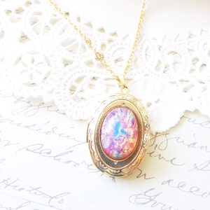 Pink Fire Opal Locket Necklace Gold Locket Birthstone Locket Necklace Keepsake October Birthday Gift Fire Opal image 2