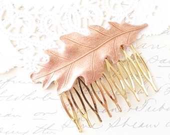 Rose Gold Leaf Hair Comb - Oak Leaf Hair Comb - Woodland Leaf Hair Accessory - Wedding Hair Comb - Bridal Oak Leaf Hair Comb
