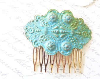 Verdigris Floral Ornate Victorian Hair Comb - Woodland Collection - Whimsical - Nature - Bridal - Patina