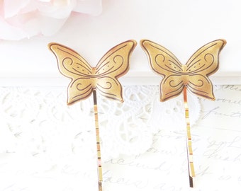 Vintage Golden Butterfly Hair Pins - Butterfly Bobby Pin - Butterfly Hair Pin Set - Butterfly Monarch - Butterfly Hair Accessories