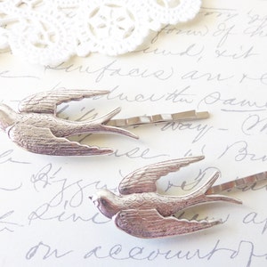 Silver Sparrow Hair Pins Bird Hair Pins Swallow Bobby Pin Set Take Flight Bobby Pin Set Woodland Garden Wedding Bridal Hair Pins image 3