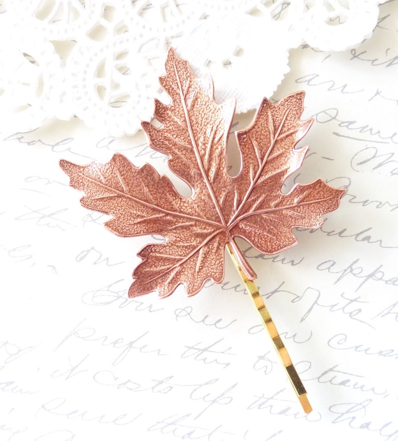 Rose Gold Leaf Hair Pin Maple Leaf Bobby Pin Woodland Collection Nature Bridal Woodland Hair image 1