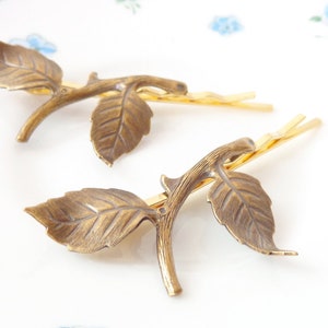 Golden Ox Brass Leaf Branch Bobby Pin Set - Leaf Branch Hair Pins - Woodland Hair Pins - Whimsical - Nature - Bridal Hair Pins