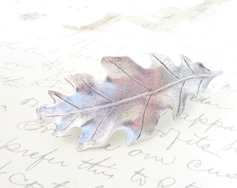 Silver Oak Leaf Barrette - Large Silver Leaf Hair Barrette - Oak Leaf French Hair Barrette - Oak Leaf Hair Clip - Bridal Leaf Hair Barrette