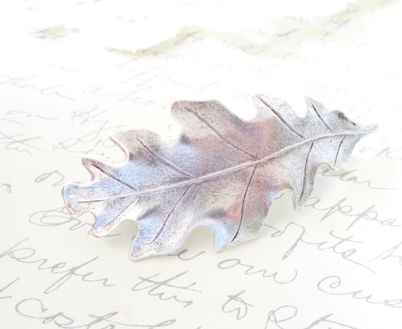 Silver Oak Leaf Barrette - Large Silver Leaf Hair Barrette  display picture 1