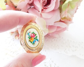 Keuze gouden medaillon - vintage medaillonketting - gouden ovale bloemenmedaillon - vintage bloem Limoges medaillon - medaillon bloemencameo - bloemenkeuze