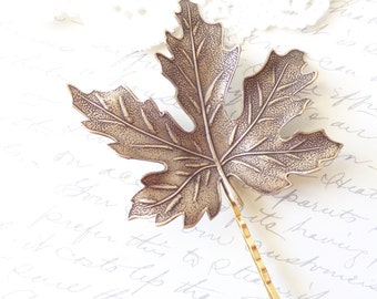Alfinete de cabelo de folha de latão de boi - Bobby Pin - Maple Leaf - Coleção Woodland - Caprichoso - Natureza - Noiva