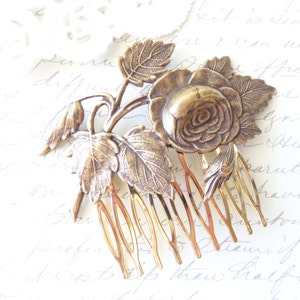 Golden Ox Brass Cabbage Rose Hair Comb - Rose Leaf Gold Hair Comb - Rose Blossom - Wedding Hair - Bridal Hair
