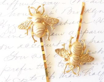 Golden Bumble Bee Hair Pins - Gold Bumble Bee Bobby Pins - Bumblebee - Woodland - Nature Wedding Hair