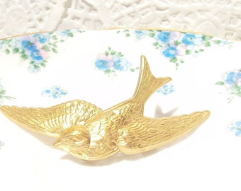 Gold Sparrow Hair Barrette - Gold Swallow Hair Barrette - French Hair Barrette - Gold Bird Barrette - Gold Flying Bird - Gold Sparrow