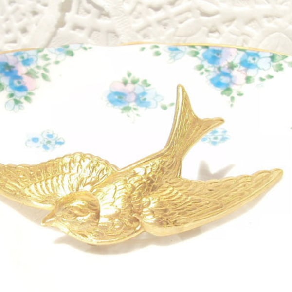 Gold Sparrow Hair Barrette - Gold Swallow Hair Barrette - French Hair Barrette - Gold Bird Barrette - Gold Flying Bird - Gold Sparrow